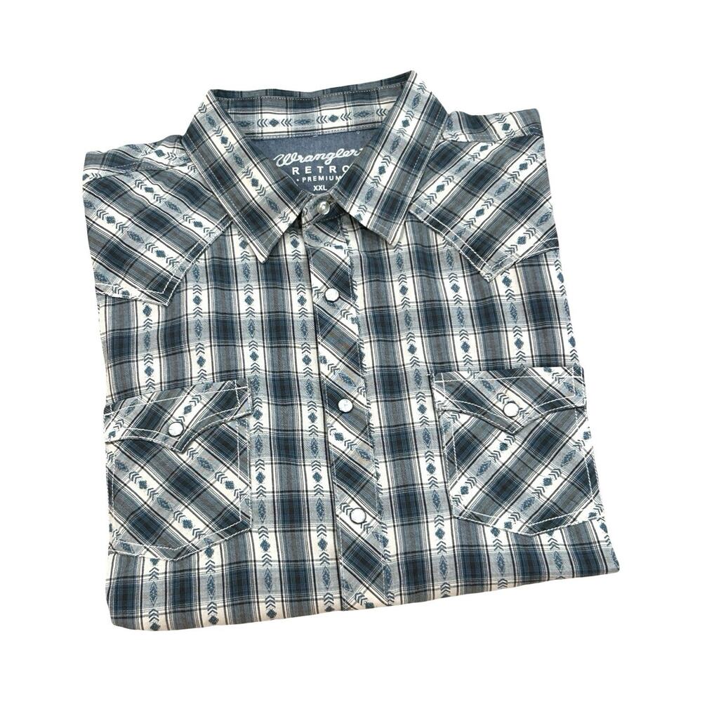 Wrangler Retro Premium Mens Snap Western Shirt 2XL Blue Southwestern Plaid